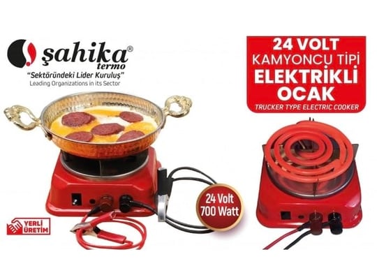 Şahika 24V Kamyoncu Tipi Elektrikli Ocak, 700 Watt, Siyah-Kırmızı