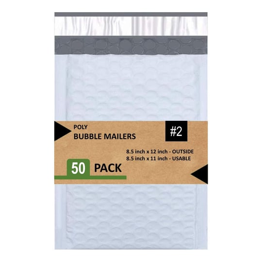SALES4LESS #2 Poly Bubble Mailers 20,5 x 30,5 cm Dolgulu Zarf Postası Su Geçirmez 50li Paket (PBM8512-50), Beyaz
