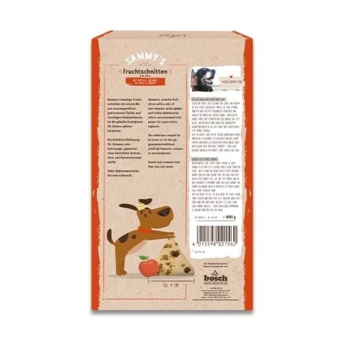 Sammy´s meyve kesimi, meyveli, pişmiş atıştırmalıklar, köpekler için, elma ve mürver ile, 1 x 800 g