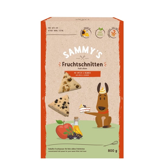 Sammy´s meyve kesimi, meyveli, pişmiş atıştırmalıklar, köpekler için, elma ve mürver ile, 1 x 800 g