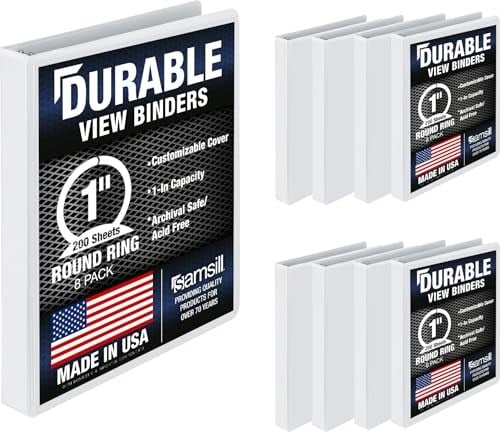 Samsill Dayanıklı 1 İnç Klasör, ABDde Üretilmiştir, Yuvarlak Halka Özelleştirilebilir Şeffaf Klasör, Beyaz, 8li Paket (S88437) - Seçenekler: 1-Inch, .5-Inch