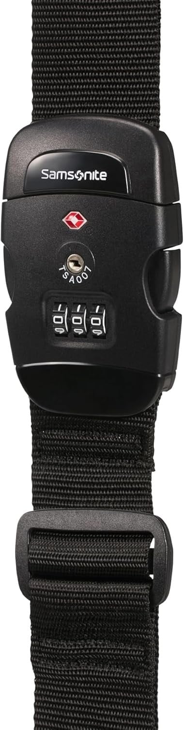 Samsonite Global Travel Accessories - Entegre 3 haneli bagaj kemeri, Siyah (Black), 190 cm, Entegre 3 haneli TSA şifreli kilit