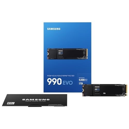 Samsung 990 EVO1TB 5,000 MB/s, PCIe 4.0 x4/ 5.0 x2 NVMe M.2 (2280) SSD (MZ-V9E1T0BW)