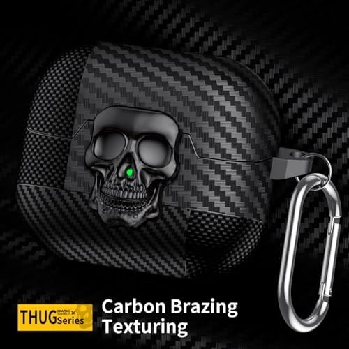 Samsung Galaxy Buds 3 FE/Buds 3 Pro/Buds 3 Kılıf Kapak Kafatası Kilitli ve Anahtarlıklı Erkekler için, Komik Karbon Fiber Darbeye Dayanıklı Sert Kabuk İskelet Kapak Galaxy Buds 3 Pro için