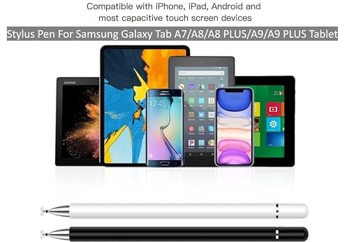 Samsung Galaxy Tab A9Plus/A9/A8/A8Plus/A7/A7 Lite Tablet için 2li Paket Stylus Kalem iPhone/iPad/AMZ Ateş/Yüzey/HP/DELL/Pixel Android Çift Uçlu Evrensel Tablet Kalemi (Siyah+Beyaz) ile Uyumlu