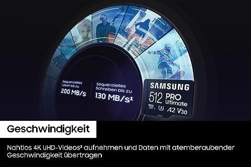 Samsung PRO Ultimate microSD kart + SD adaptörü, 256 GB, akıllı telefonlar, drone ve aksiyon kamerası, UHS-I U3, 200 MB/s okuma, 130 MB/s yazma, MB-MY256SA/WW
