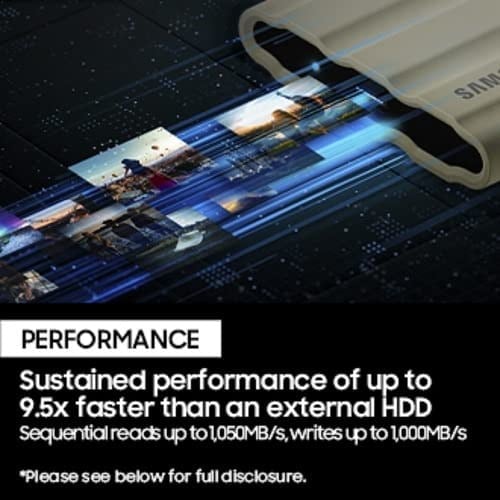 Samsung Taşınabilir T7 SSD Shield, USB 3.2 Gen 1 TB, 1.050 MB/sn Okuma, 1.000 MB/sn Yazma, Bej, MU-PE1T0K/WW