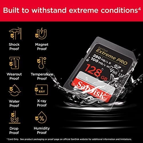 SanDisk 128GB Extreme PRO SDXC UHS-II Hafıza Kartı - C10, U3, V60, 6K, 4K UHD, SD Kart - SDSDXEP-128G-GN4IN