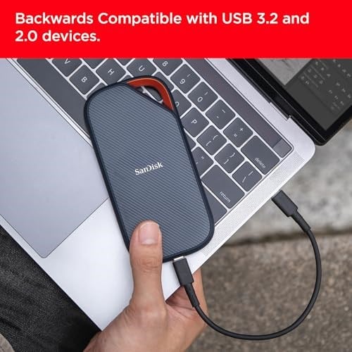 SanDisk 2TB Extreme PRO Portable SSD with USB4, Up to 3800 MB/s Read and 3700MB/s Write, USB-C, USB 3.2, Backwards Compatible, IP65 Water and Dust Resistance - SDSSDE82-2T00-G25
