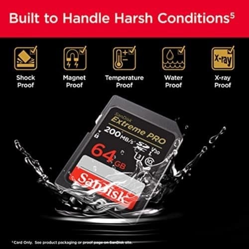 SanDisk Extreme PRO SDXC UHS-I hafıza kartı 64 GB (V30, aktarım hızı 200 MB/sn, U3, 4K UHD videolar, SanDisk QuickFlow teknolojisi, ısıya dayanıklı)