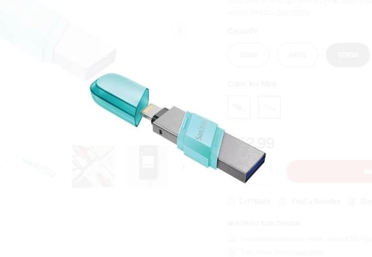 SanDisk iXpand Flash Drive Flip 64GB, Mint Color