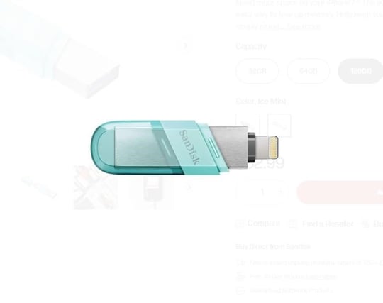 SanDisk iXpand Flash Drive Flip 64GB, Mint Color