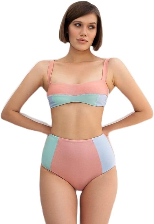 Santa Bikini Yüksek Bel Simli Kumaş