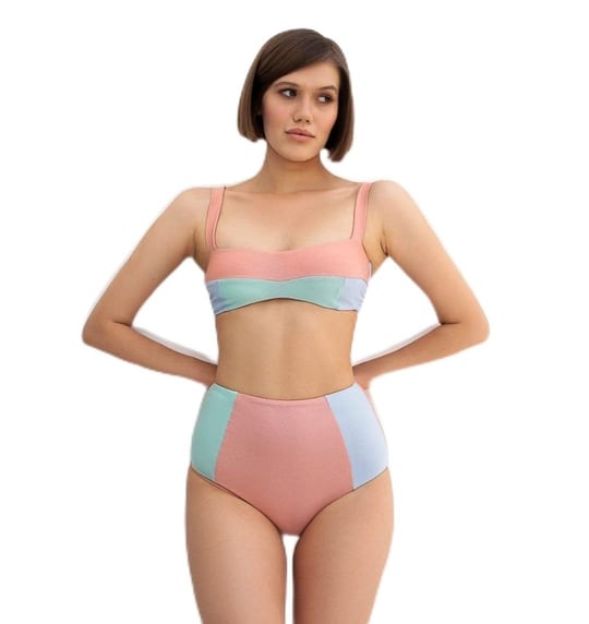Santa Bikini Yüksek Bel Simli Kumaş