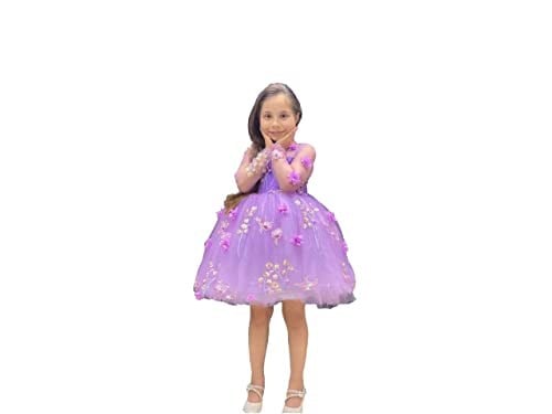 Sare Çocuk Giyim kız çocuk dress elbise 3 boyutlu çiçek figürlü lila kabarık prenses abiye elbise doğum günü özel gün düğün elbisesi