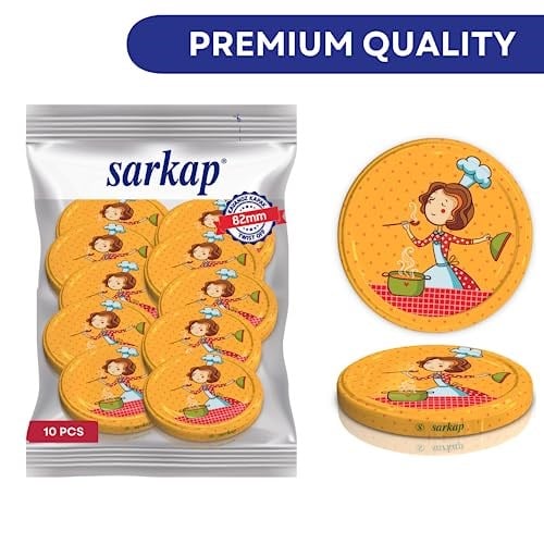 SARKAP Döner Konserve Kapakları - 82 mm Yeniden Kullanılabilir Konserve Kapağı Seti 10lu Cam Kavanozlar için İdeal - Mason Kavanozlarla Uyumlu Değil, Geniş Ağızlı Konserve Kapakları, Bulaşık