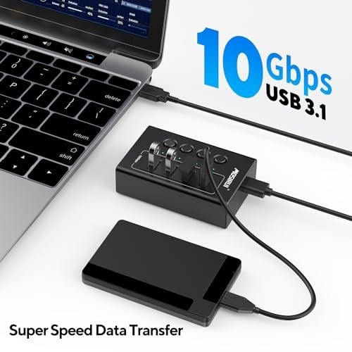SB Hub 3.2 10 Gbps, 4 Bağlantı Noktalı USB C 3.1/3.2 Gen 2 HUB Çoklu USB Ayırıcı, 4×10 Gbps Veri Aktarımı, Bireysel Anahtar, Dizüstü Bilgisayar, PC, Klavye, Xbox, PS5 ve Daha Fazlası ile USB Çoklu