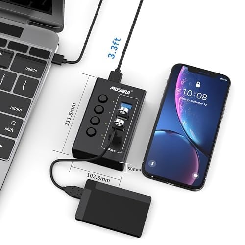 SB Hub 3.2 10 Gbps, 4 Bağlantı Noktalı USB C 3.1/3.2 Gen 2 HUB Çoklu USB Ayırıcı, 4×10 Gbps Veri Aktarımı, Bireysel Anahtar, Dizüstü Bilgisayar, PC, Klavye, Xbox, PS5 ve Daha Fazlası ile USB Çoklu