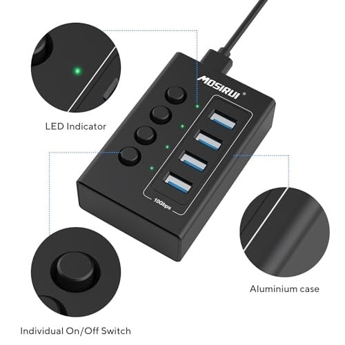 SB Hub 3.2 10 Gbps, 4 Bağlantı Noktalı USB C 3.1/3.2 Gen 2 HUB Çoklu USB Ayırıcı, 4×10 Gbps Veri Aktarımı, Bireysel Anahtar, Dizüstü Bilgisayar, PC, Klavye, Xbox, PS5 ve Daha Fazlası ile USB Çoklu