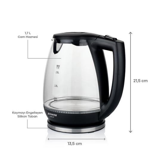 Schafer Drop Cam Su Isıtıcı (Kettle)-Siyah