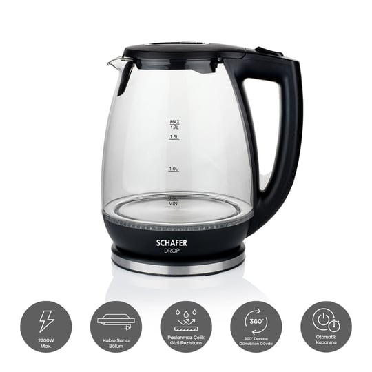 Schafer Drop Cam Su Isıtıcı (Kettle)-Siyah