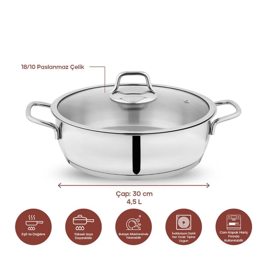 Schafer Held Çelik Basık Tencere 30 Cm-2 Parça-Inox