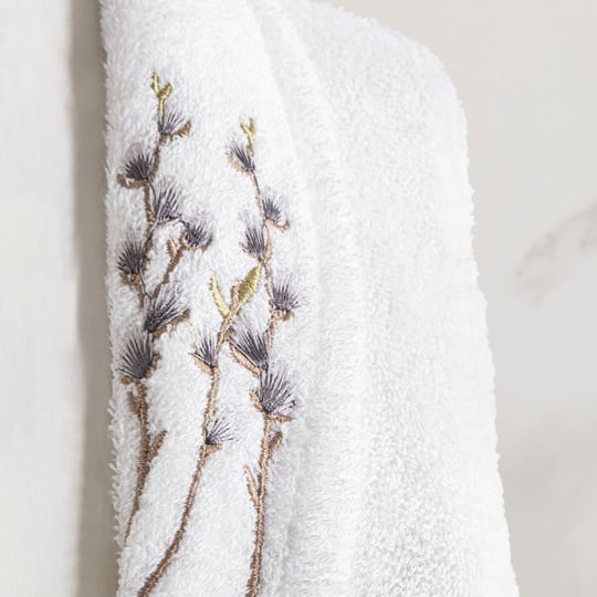 Schafer Home Diana Bambu Nakışlı Banyo Seti 6 Parça-Beyaz/Gri