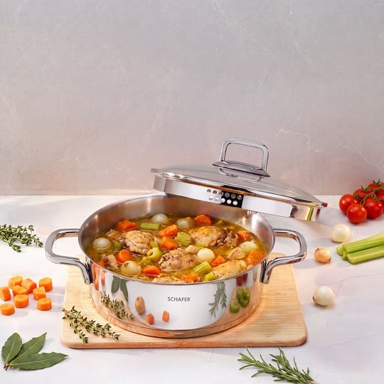 Schafer New Stahl Çelik Basık Tencere 30 Cm 2 Parça-Inox