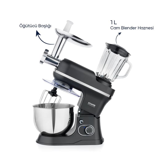 Schafer Prochef Master Multi Kıyma ve Sürahi Blender Aparatlı Stand Mikser 5 L-Spray Boyalı Antrasit