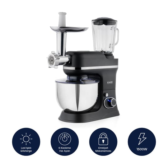 Schafer Prochef Master Multi Kıyma ve Sürahi Blender Aparatlı Stand Mikser 5 L-Spray Boyalı Antrasit