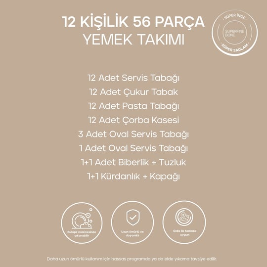 Schafer Superfine Bone Valero Yemek Takımı 56 Parça-Siyah