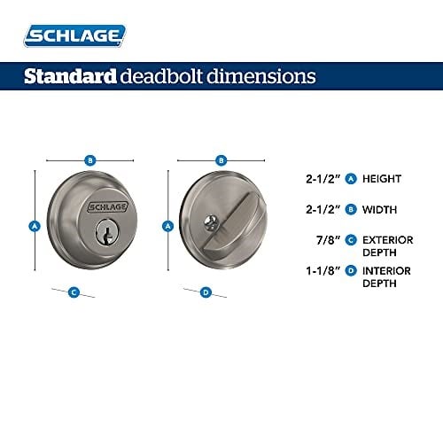 SCHLAGE B60N626 Standart Süsleme Anahtarlı 1 Taraflı Kilit Cıvatası, En Yüksek Konut Güvenliği, Saten Krom