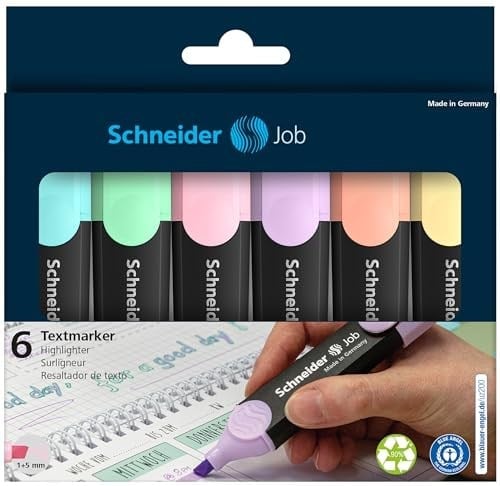 Schneider Job 150 pastel fosforlu kalem (turkuaz, nane, leylak, pembe, şeftali, vanilya) 6lı kutu