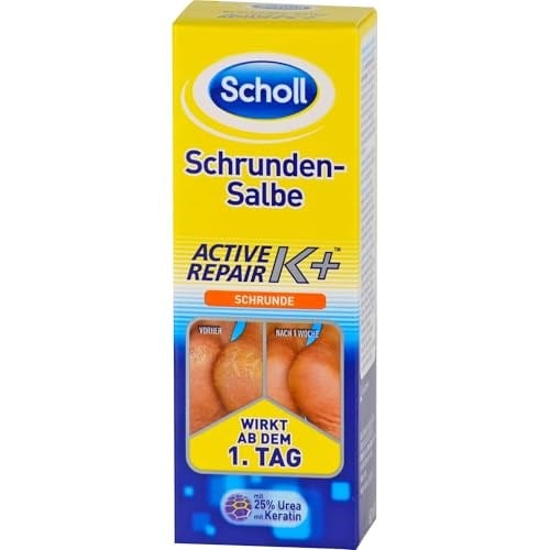 Scholl Schrundensalbe Aktif Onarım K +, kaba, kuru ve çatlak topuklarda cilt hasarına karşı -% 25 üre ve keratin ile - 1 x 60ml ayak kremi