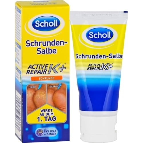 Scholl Schrundensalbe Aktif Onarım K +, kaba, kuru ve çatlak topuklarda cilt hasarına karşı -% 25 üre ve keratin ile - 1 x 60ml ayak kremi