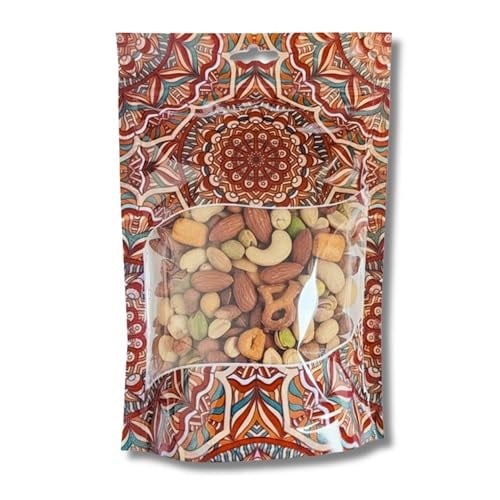 Şeffaf Pencereli Mandala Desenli Poşet, Kilitli Fermuar, Yeniden Kullanılabilir Saklama Torbası,Hazır Doypack, Farklı Kullanım Alanları (100, 15X21)