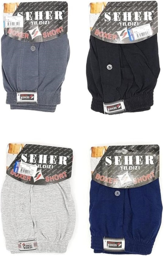 Seher 6lı Paket Yıldızı Pamuklu Penye Düğmeli Erkek Boxer 0008, M