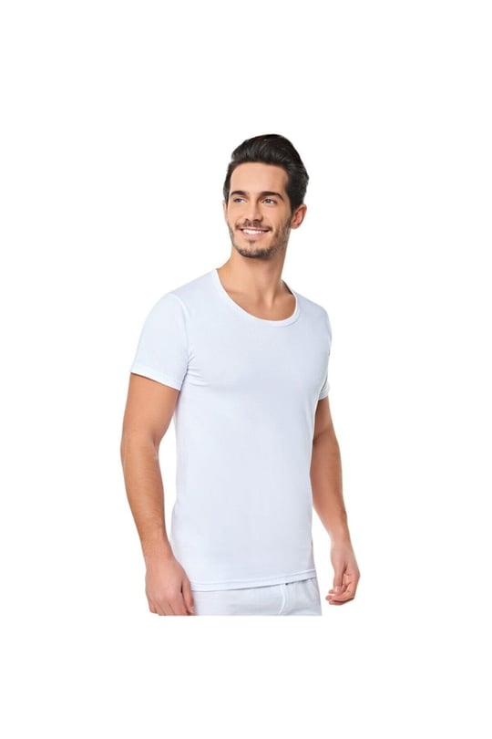 Seher Yıldız 6 Adet Erkek Bisiklet Yaka Kısa Kol Fanila,%100 Pamuk Penye, Beyaz, 3XL