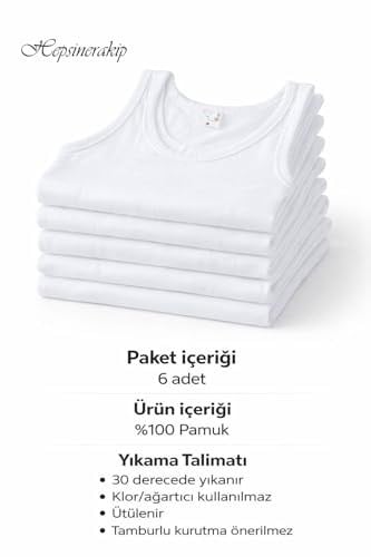 Seher Yıldızı 6lı Erkek Çocuk Atlet%100 Pamuklu Penye Ekonomik Rahat Beyaz