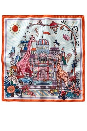 Şehir Temalı Zürafa Desen Turuncu Soft Bandana Fular 50x50 cm