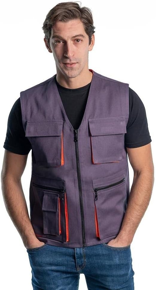 Şensel, Yelek, Gri-Turuncu -118E2332- Dört Cepli, Yazlık Yelek