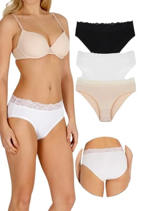 Sensu Kadın Bambu Kumaş Beli Dantelli Slip Külot 3Lü Paket Set Kts1095,Model4 S