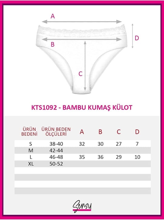 Sensu Kadın Özel Kumaş Bambu Beli Dantelli 3Lü Külot Set