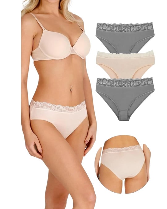 Sensu Kadın Özel Kumaş Bambu Beli Dantelli 3Lü Külot Set
