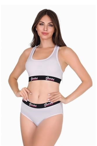Sensu Kadın Sporcu Sütyeni Alt Üst Bustiyer Takımı Beyaz Sbt4001