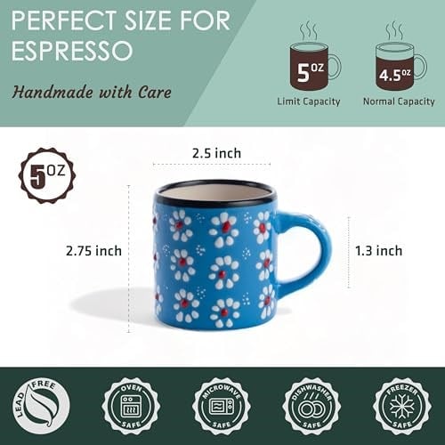 Seramik Espresso Bardakları, 5oz Espresso Bardak Seti 4, El Yapımı Espresso Kupası, 2.75 İnç Espresso Kupaları, Çok Renkli Demitasse Bardaklar, Mikrodalga ve Bulaşık Makinesinde Yıkanabilir Espresso