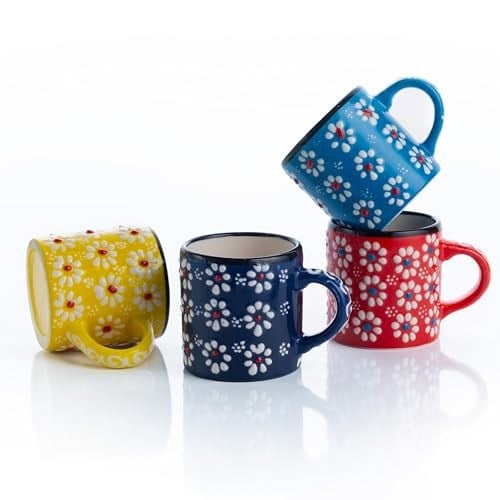 Seramik Espresso Bardakları, 5oz Espresso Bardak Seti 4, El Yapımı Espresso Kupası, 2.75 İnç Espresso Kupaları, Çok Renkli Demitasse Bardaklar, Mikrodalga ve Bulaşık Makinesinde Yıkanabilir Espresso