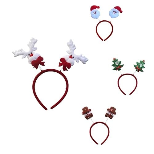 Set of 4 Christmas Headbands with Different Designs Christmas Party Holiday Headbands for Kids Women Men Christmas and Holiday Parties Christmas Party Gifts (One Size Fits All)