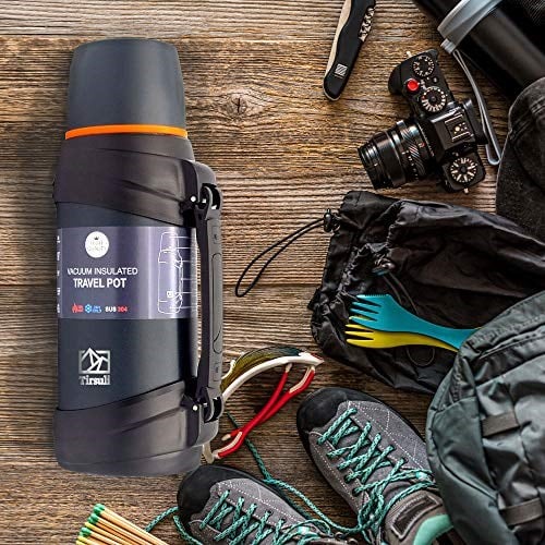 Seyahat termos şişesi 2 litre – paslanmaz çelik çift duvarlı – kamp veya yürüyüş – 24 saatten fazla sıcak veya soğuk, su, kahve, süt, çay veya mat