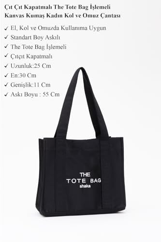 SHAKA U45 Çıt Çıt Kapatmalı The Tote Bag Işlemeli Kanvas Kumaş Günlük Kadın Kol Ve Omuz Çantası 25x30